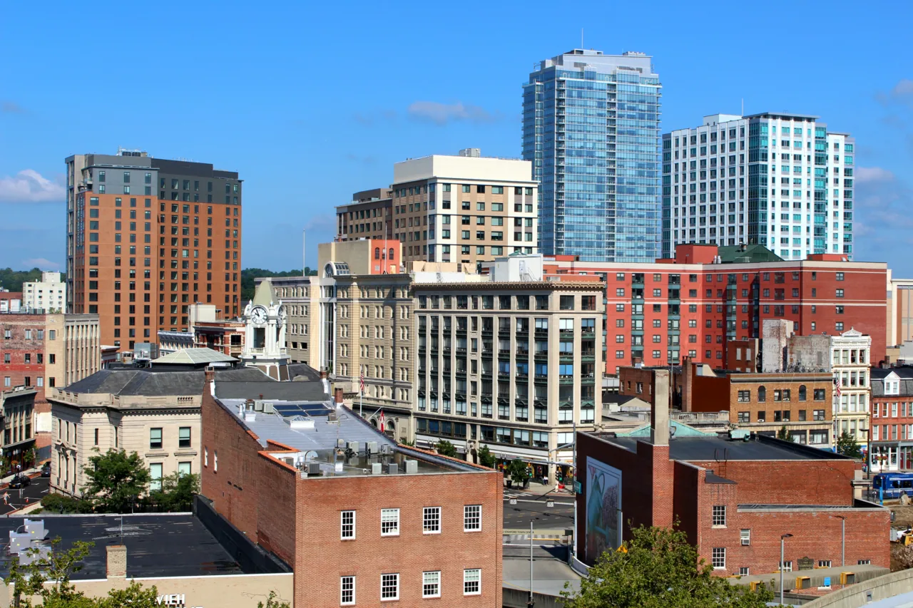 Downtown Stamford, Connecticut buildings and rooftops